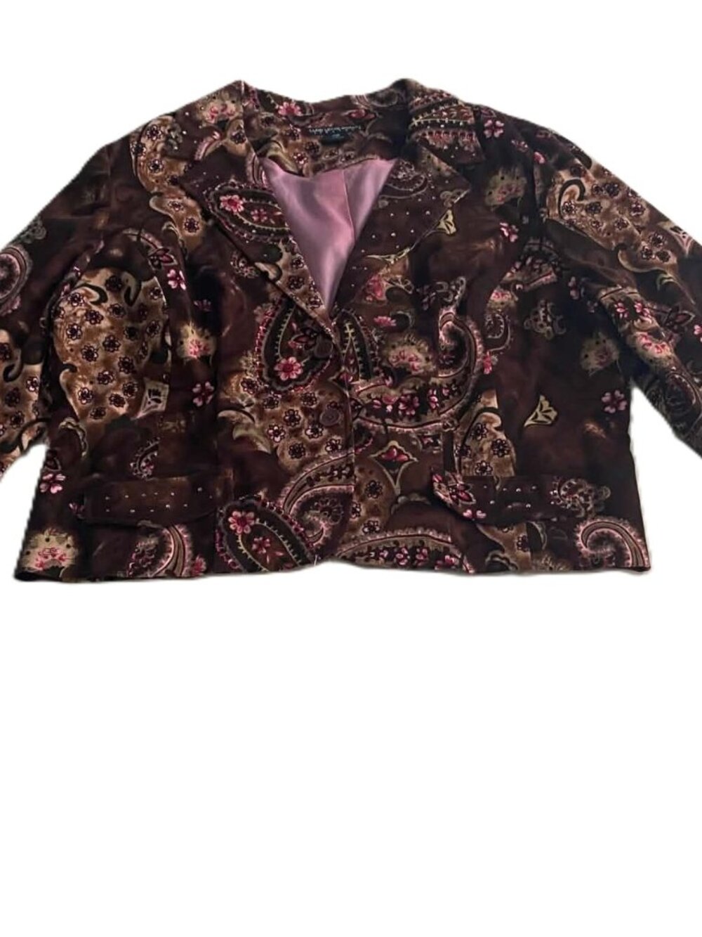 Larry Levine Woman Stretch Blazer 22W Brown Paisley Floral Cotton Spandex Lined